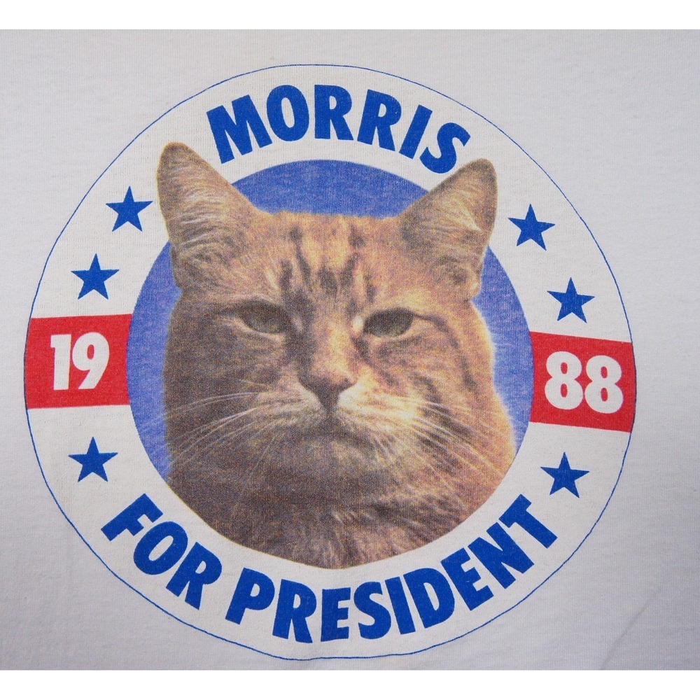 Vintage Morris the Cat For President Shirt Mens XLarge White 80s Tee 1988 Adult - Picture 2 of 8